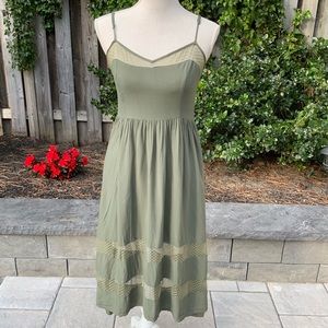 Sage/olive green midi dress with mesh panel